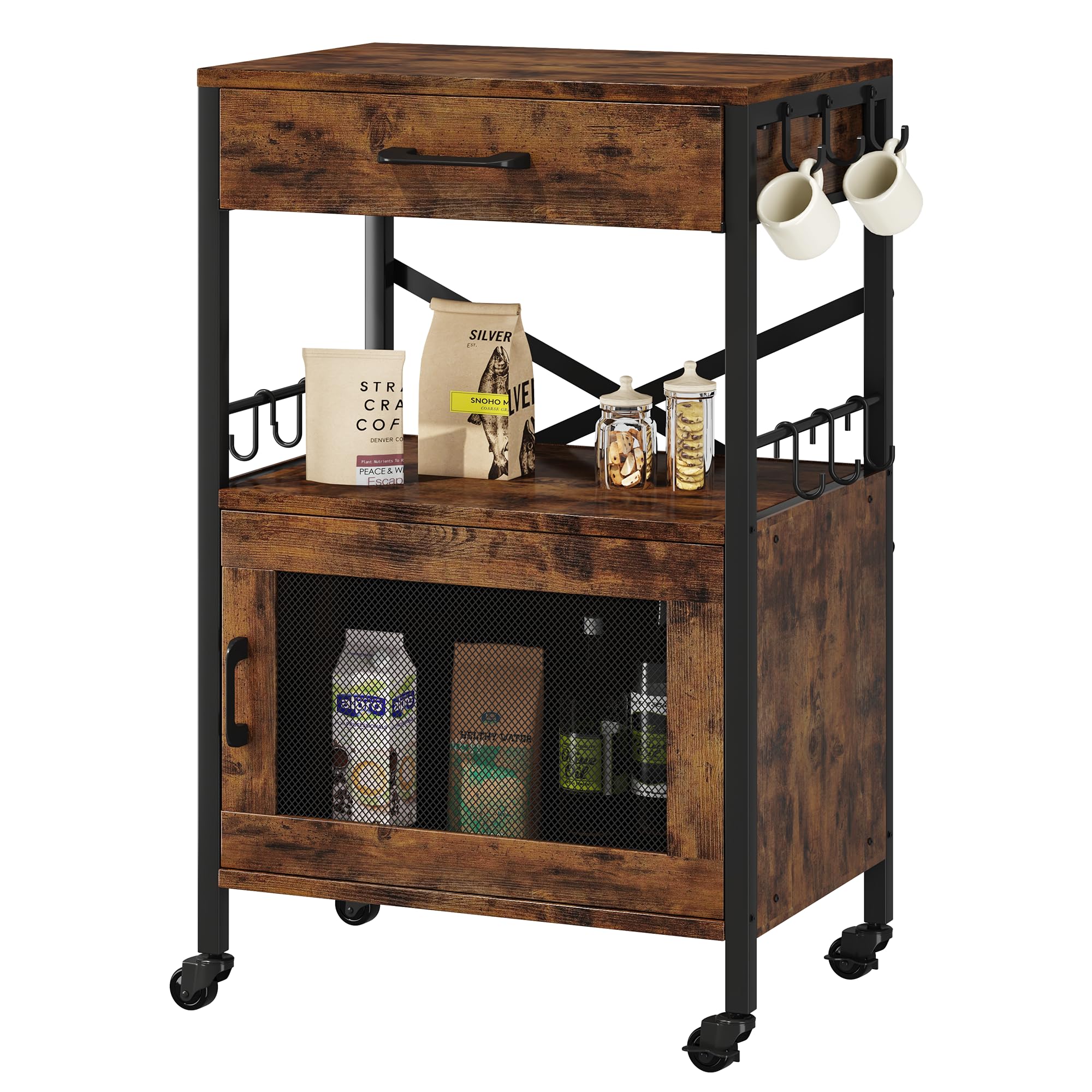 Homeiju Kitchen Island Cart with Drawer - Mobile Storage Cabinet with Wheels, Microwave Stand & Coffee Station - Perfect for Small Kitchens, Dining Rooms & Apartment Living