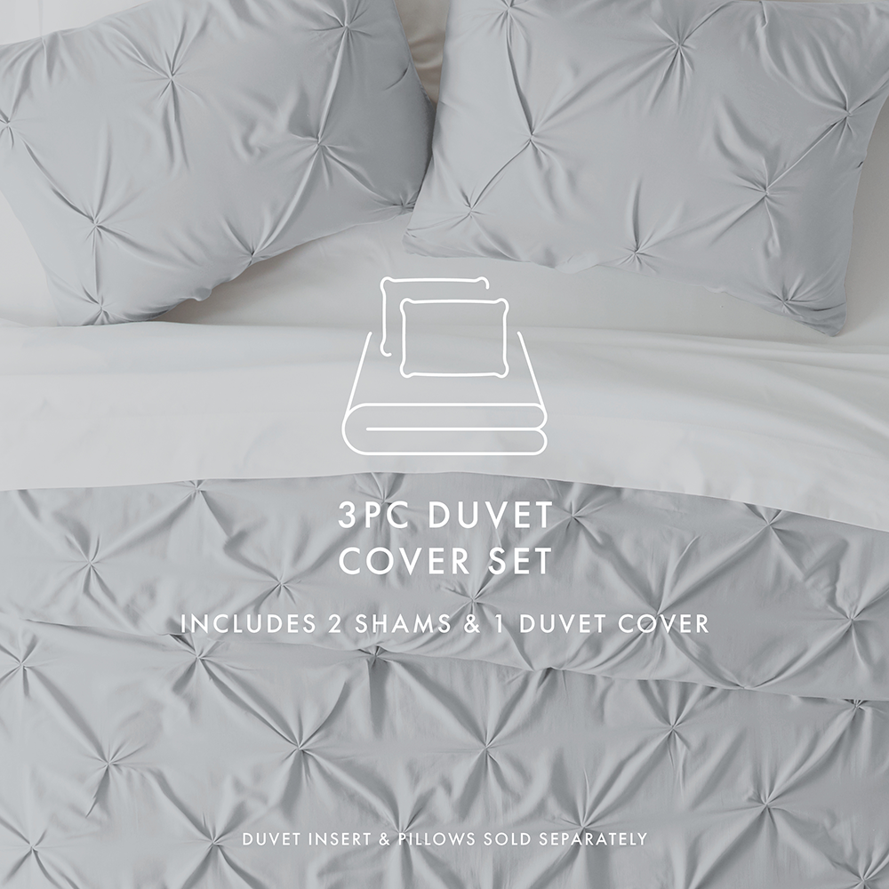 Pinch Pleat 3-Piece Duvet Cover Set - Luxury Bedding for Master Bedroom - Soft & Breathable Cotton - Perfect for Home Decor & Guest Room