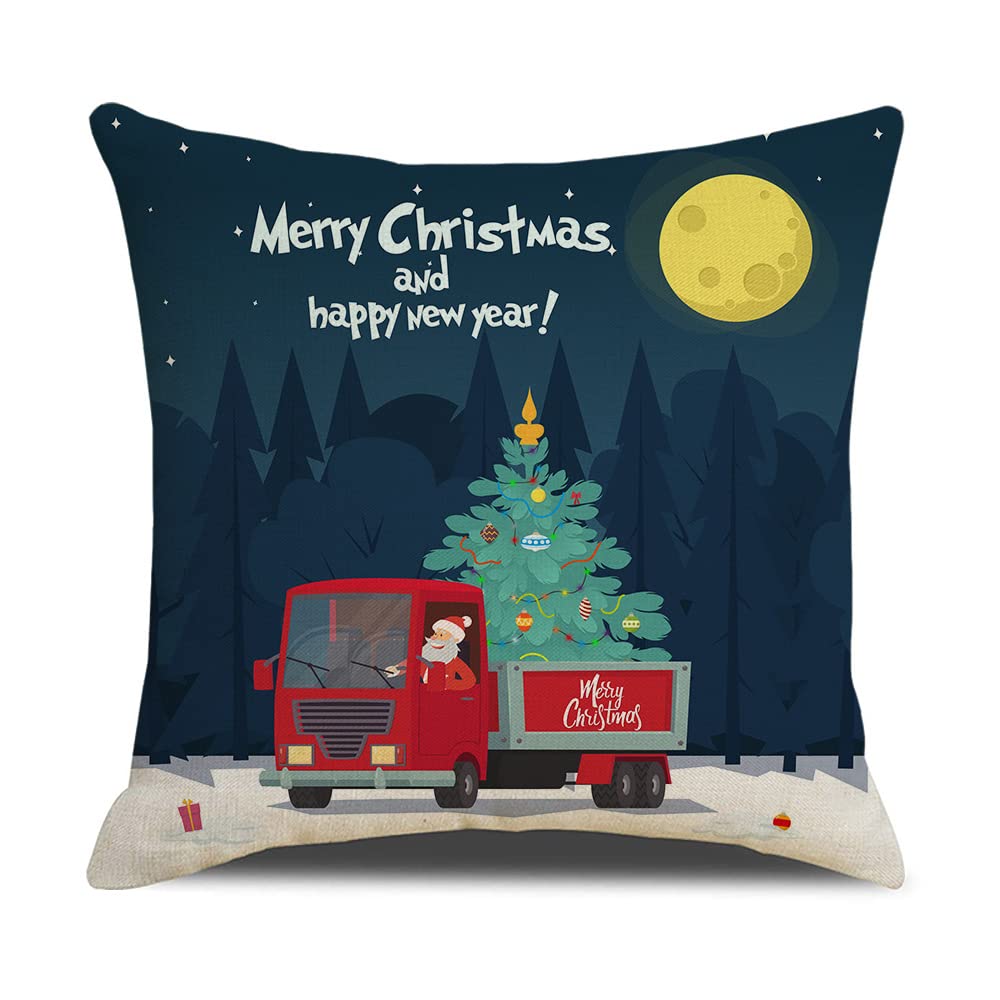 Farmhouse Christmas Pillow Covers Set of 4 - 18x18 Inch Buffalo Plaid Holiday Decor in Black & Red - Rustic Linen Sofa Couch Pillow Cases for Living Room, Bedroom & Seasonal Home Decor
