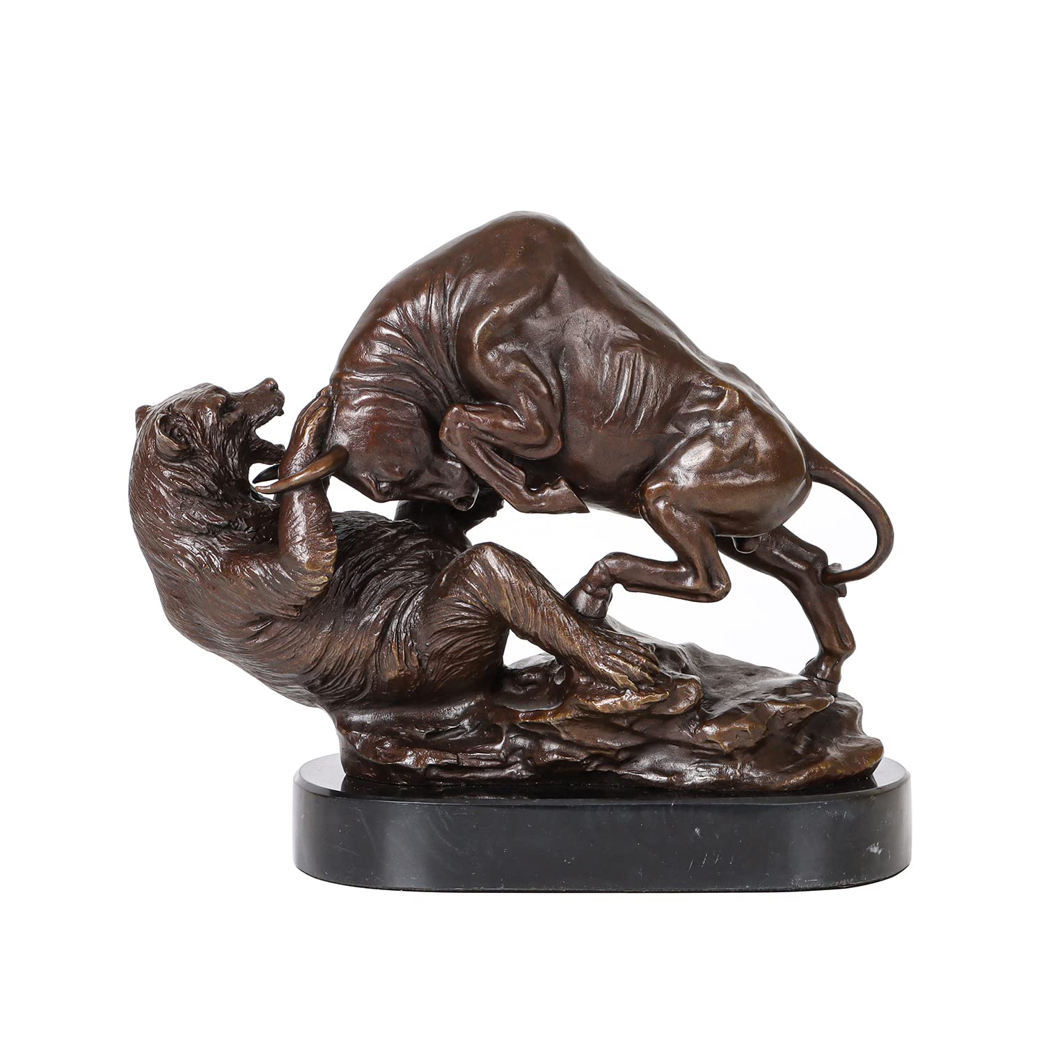 Classic Wall Street Bull & Bear Fighting Bronze Sculpture with Marble Base - Vintage Office Decor for Financial Professionals, Home Office & Investment Gifts
