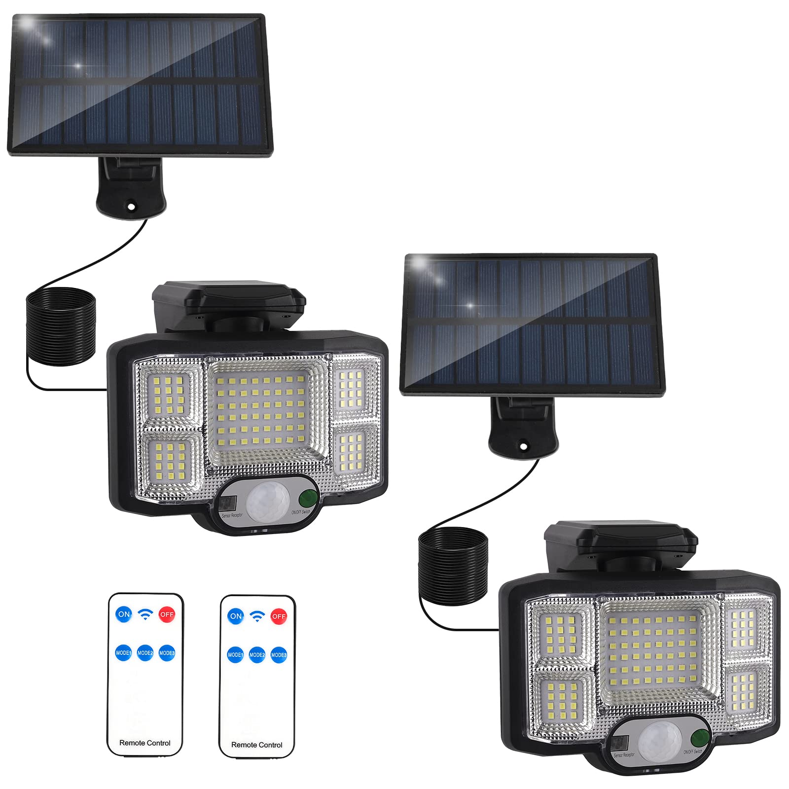 T-SUN 96 LED Solar Motion Sensor Wall Lights with Remote Control - Waterproof Outdoor Security Lights for Patio, Garage, Porch, Garden & Yard - Dusk to Dawn Lighting with Separate Panel | Perfect for Pathway Illumination, Home Safety & Landscape Decor