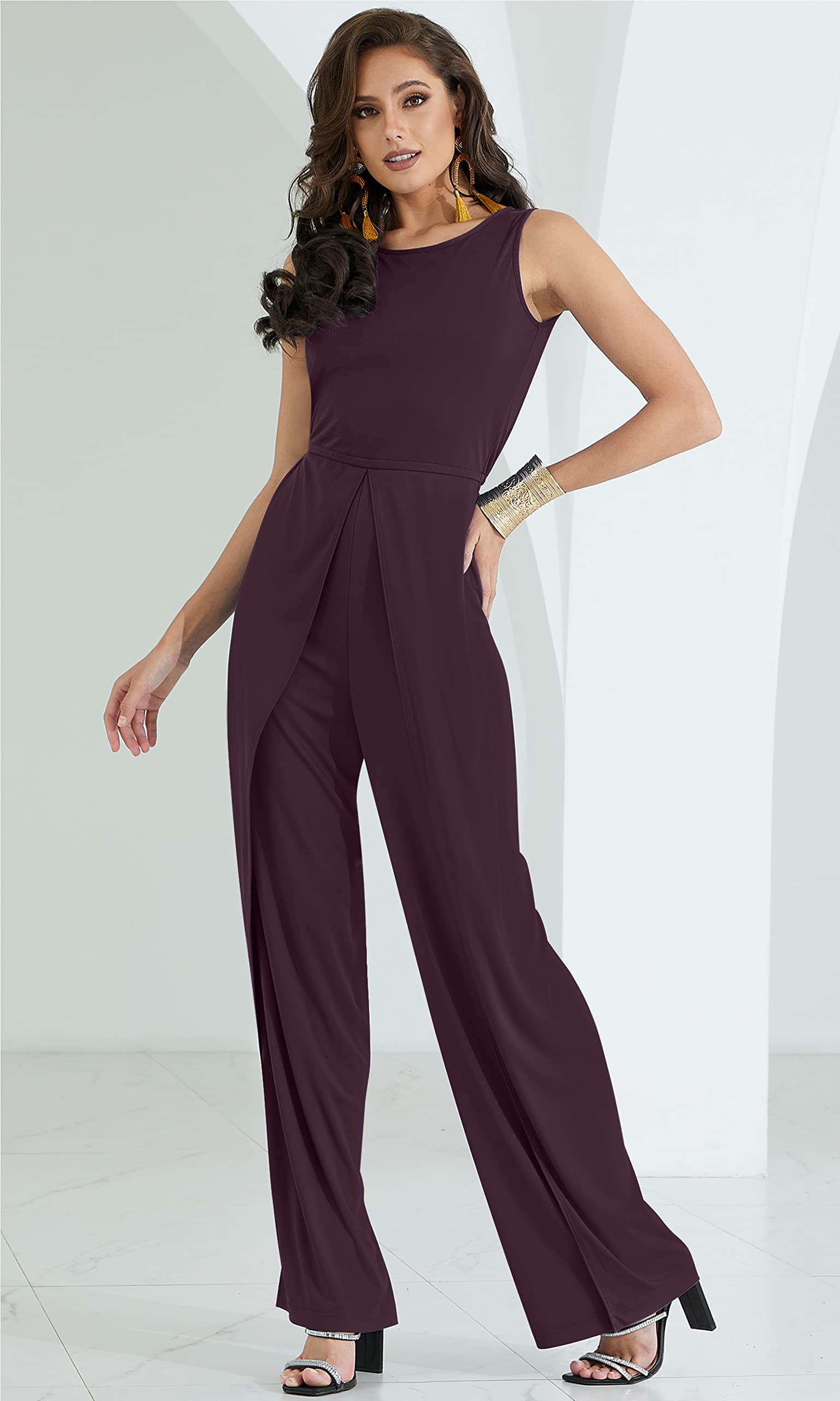 KOH KOH Women's Sleeveless Wide Leg Jumpsuit - Elegant Cocktail Party Romper Playsuit for Night Out, Summer Vacation & Special Occasions