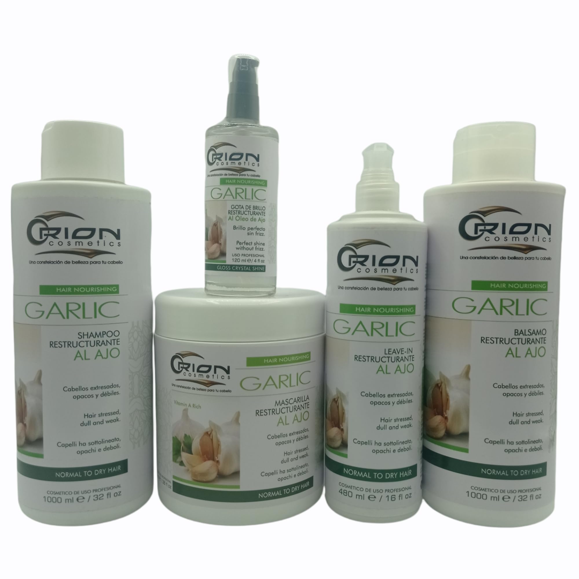 5-Step Restructuring Garlic Hair Care Kit - Shampoo, Mask, Serum, Leave-In Conditioner - Nourishes, Repairs & Shines Damaged Hair - Perfect for Dry, Frizzy & Color-Treated Hair at Home Salon Treatment
