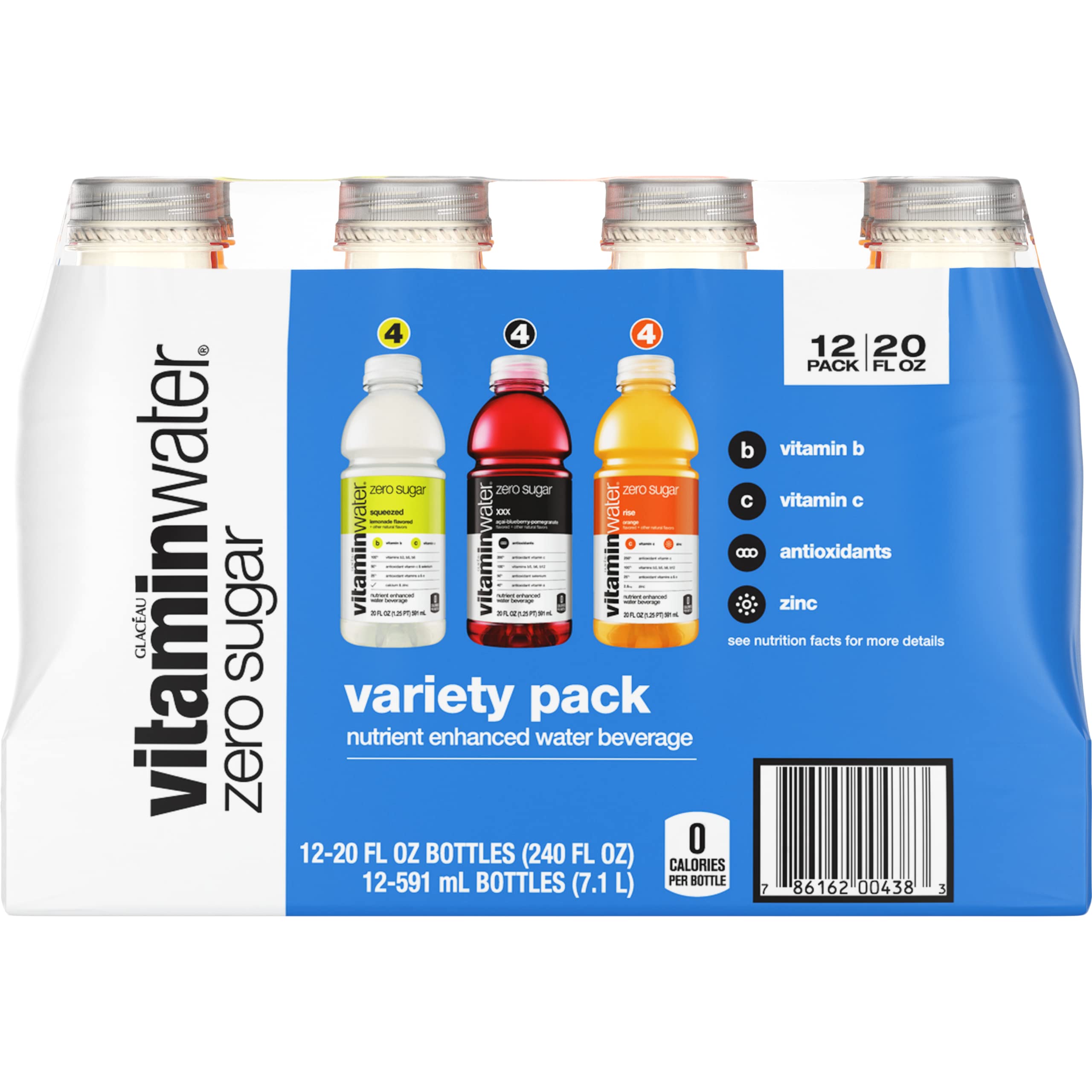 VitaminWater Zero Variety Pack - 12 Bottles (20 fl oz Each) | Sugar-Free Hydration with Essential Vitamins | Perfect for Gym, Workouts & On-The-Go Refreshment