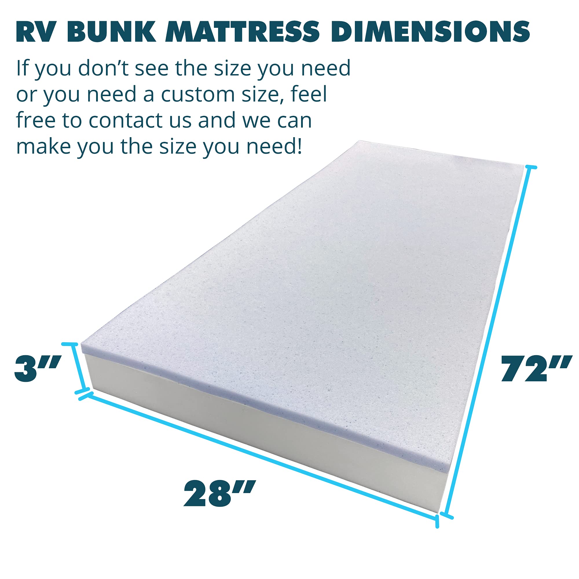 Foamma 3” x 28” x 72” Gel Memory Foam RV Mattress Replacement - CertiPUR-US Certified Comfort for Camper Bunk Beds | Made in USA | Perfect for Travel Trailers & Mobile Homes