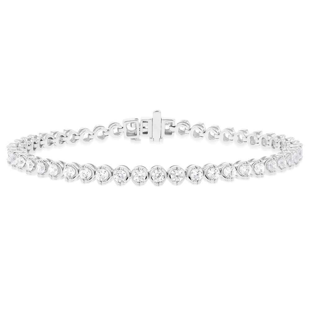 14K White Gold 3.80 Carat Diamond Tennis Bracelet with 46 Round Brilliant Cut Diamonds - 17.5cm (6.9