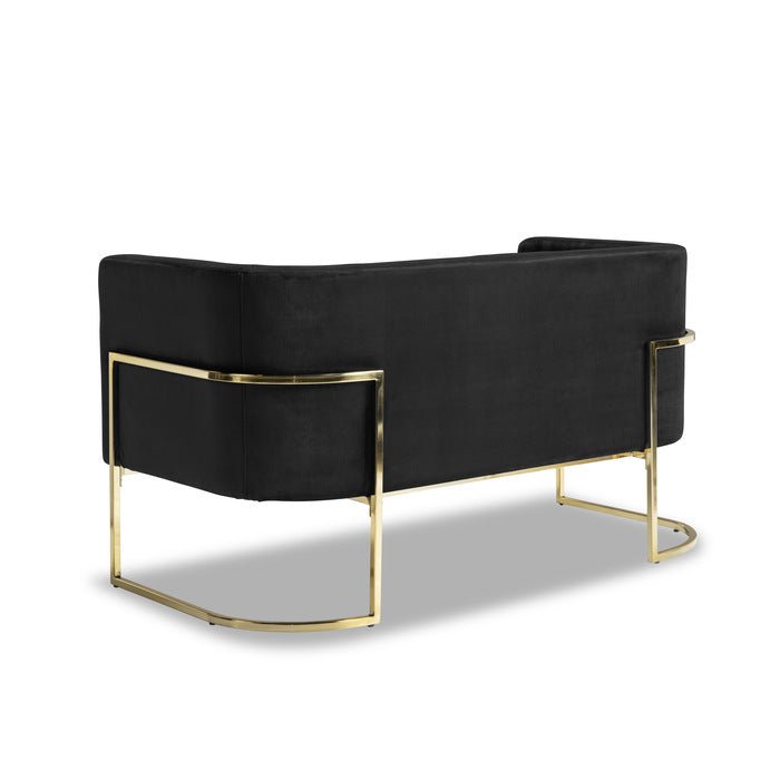Black Betto Collection Loveseat Sofa - Modern 2-Seater Couch for Small Spaces, Living Room, Apartment & Office - Comfortable Fabric Upholstery with Sturdy Wooden Frame