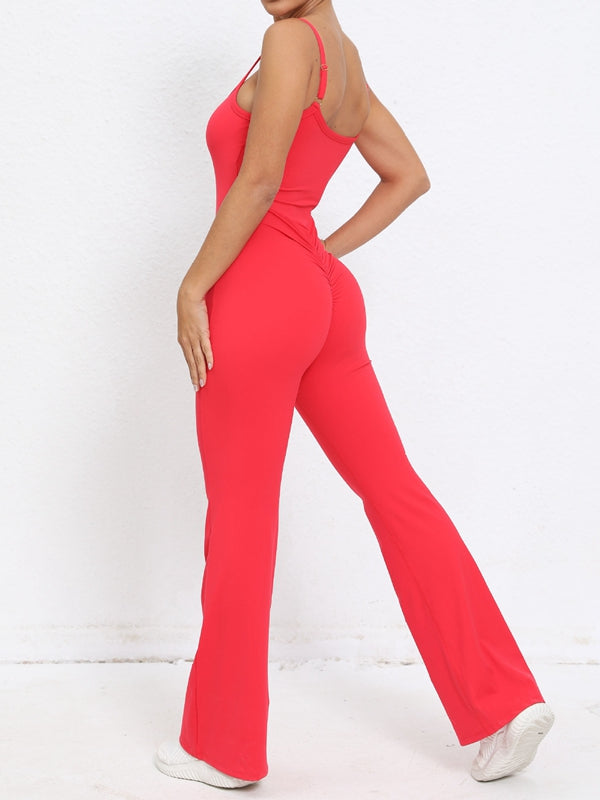 ZASUWA Women's Scrunch Bum Flare Jumpsuit - Sexy High Waisted Wide Leg Romper for Date Night & Summer Outfits