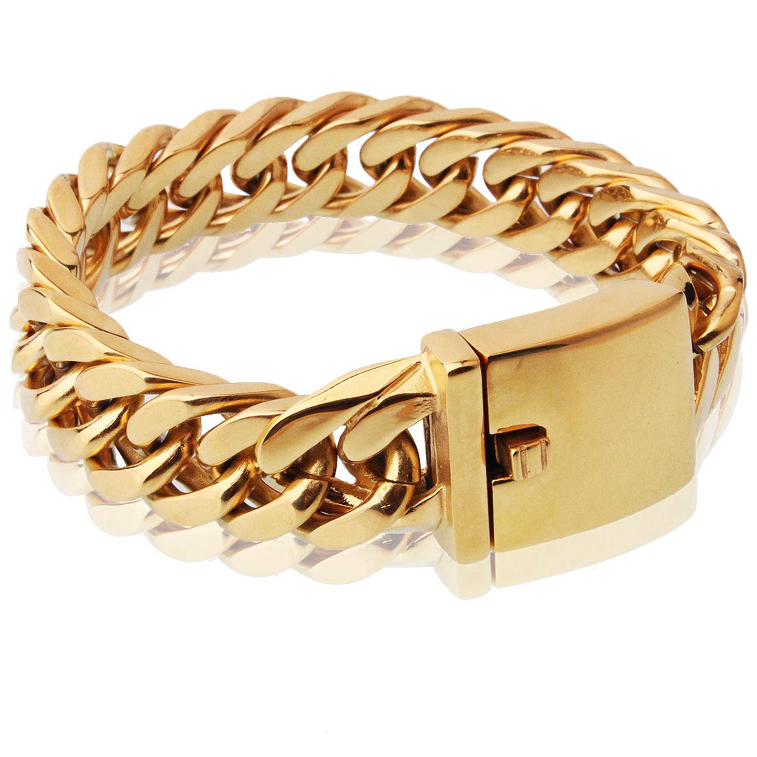 Men's Heavy Gold Stainless Steel Cuban Link Bracelet - Miami Chain Bangle Jewelry for Men - Perfect for Casual Wear, Parties & Gifts