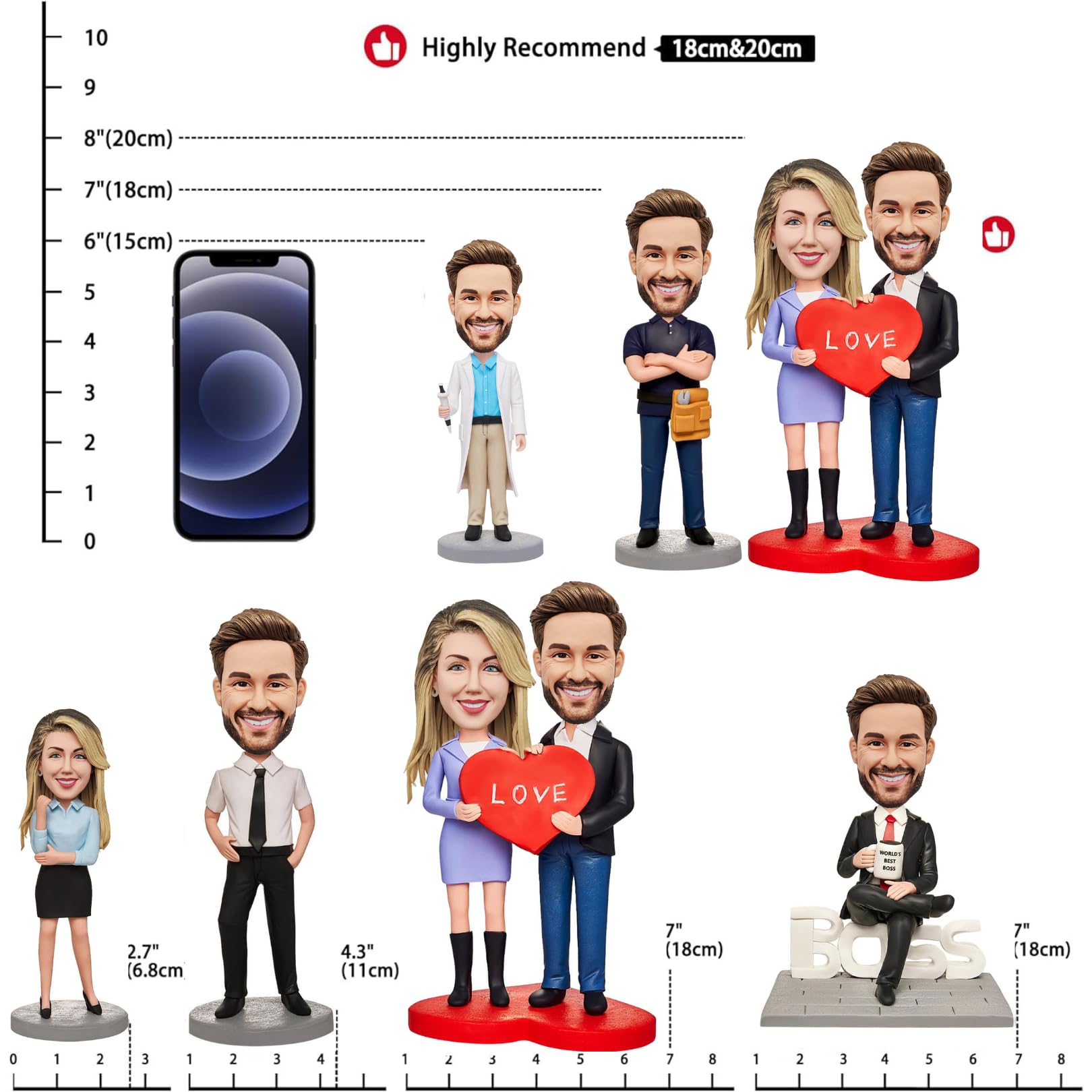 Custom Bobblehead Figurine - Personalized Groom & Bride Wedding Cake Topper (6''/7''/8'') - Unique Couple Dolls for Wedding Anniversary & Holiday Gifts - Perfect for Wedding Decor, Bridal Showers & Romantic Celebrations
