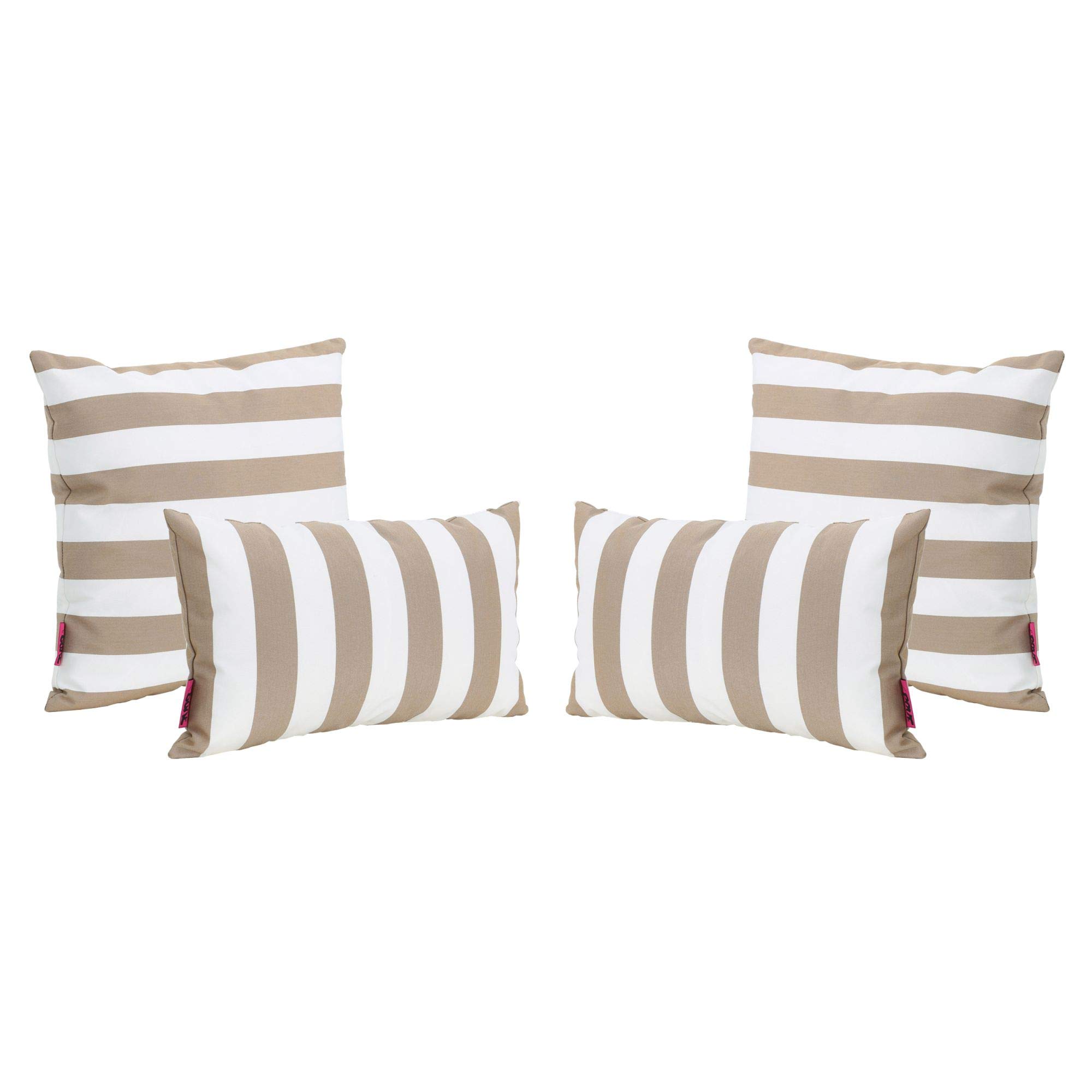 Set of 4 Brown and White Striped Outdoor Patio Pillows - 18