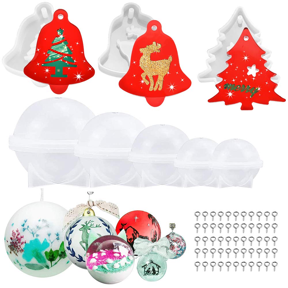 Souarts 58 PCS Christmas Resin Casting Molds Set - Xmas Tree, Elk, Ball, Pendant Necklace Molds for DIY Jewelry Making & Crafting - Perfect for Holiday Decorations, Gifts, and Handmade Resin Art Projects