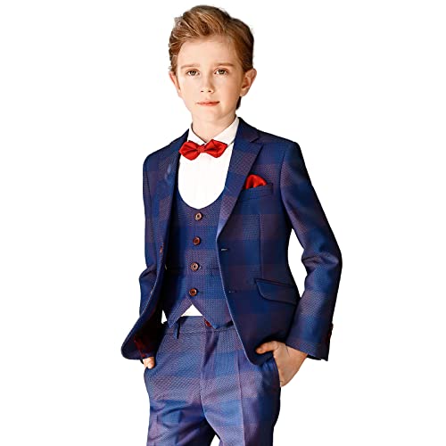 7pcs Blue Plaid (Wine Red Bowtie + Black Tie)