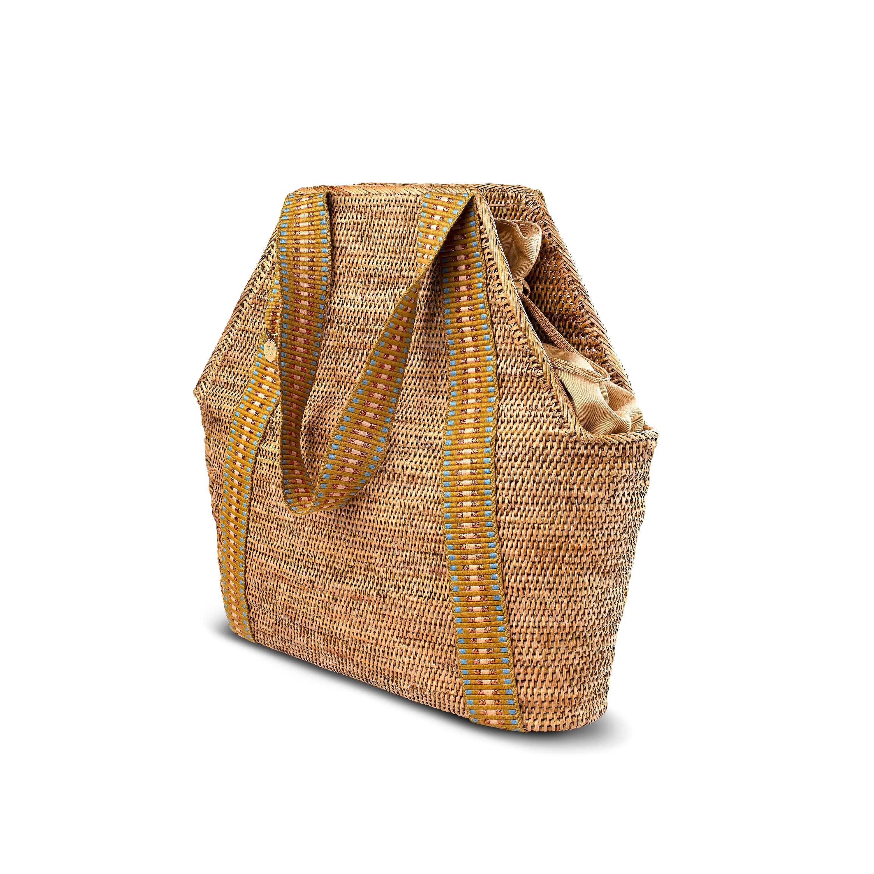 Poso Handwoven Vegan Large Shopper Bag - Eco-Friendly Cotton Tote with Copper Stripe Design | Perfect for Grocery Shopping, Beach Trips & Daily Use