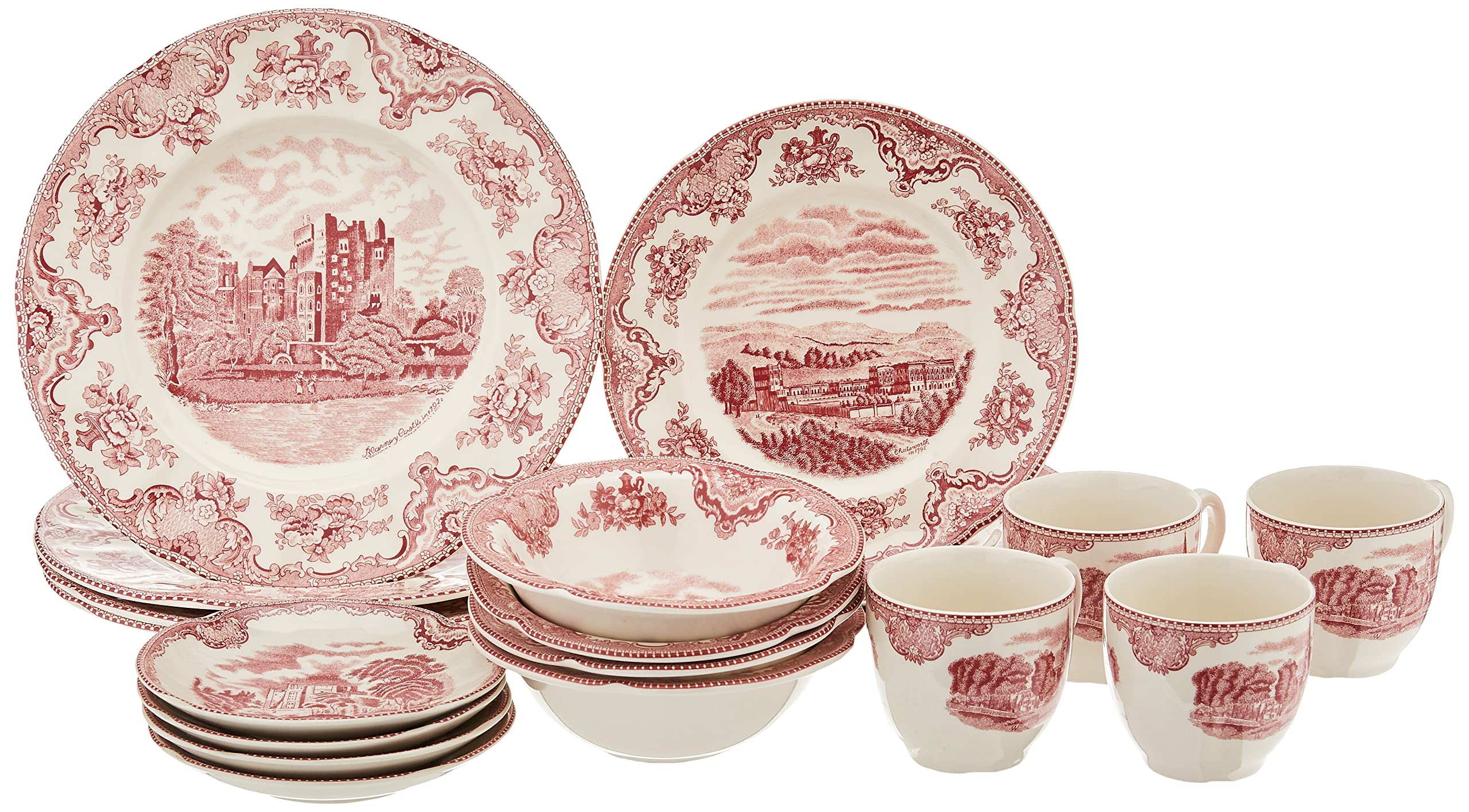 Johnson Brothers Old Britain Castles Pink 20-Piece Dinnerware Set - Elegant Pink & Cream Porcelain Dish Set for Formal Dining, Tea Parties & Special Occasions