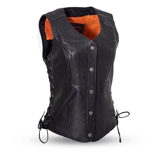 Women's Classic Soft Leather Motorcycle Vest with Side Laces - Long Length Biker Jacket for Riding & Casual Wear (XS) - Perfect for Harley Davidson, Cruiser Bikes & Outdoor Adventures