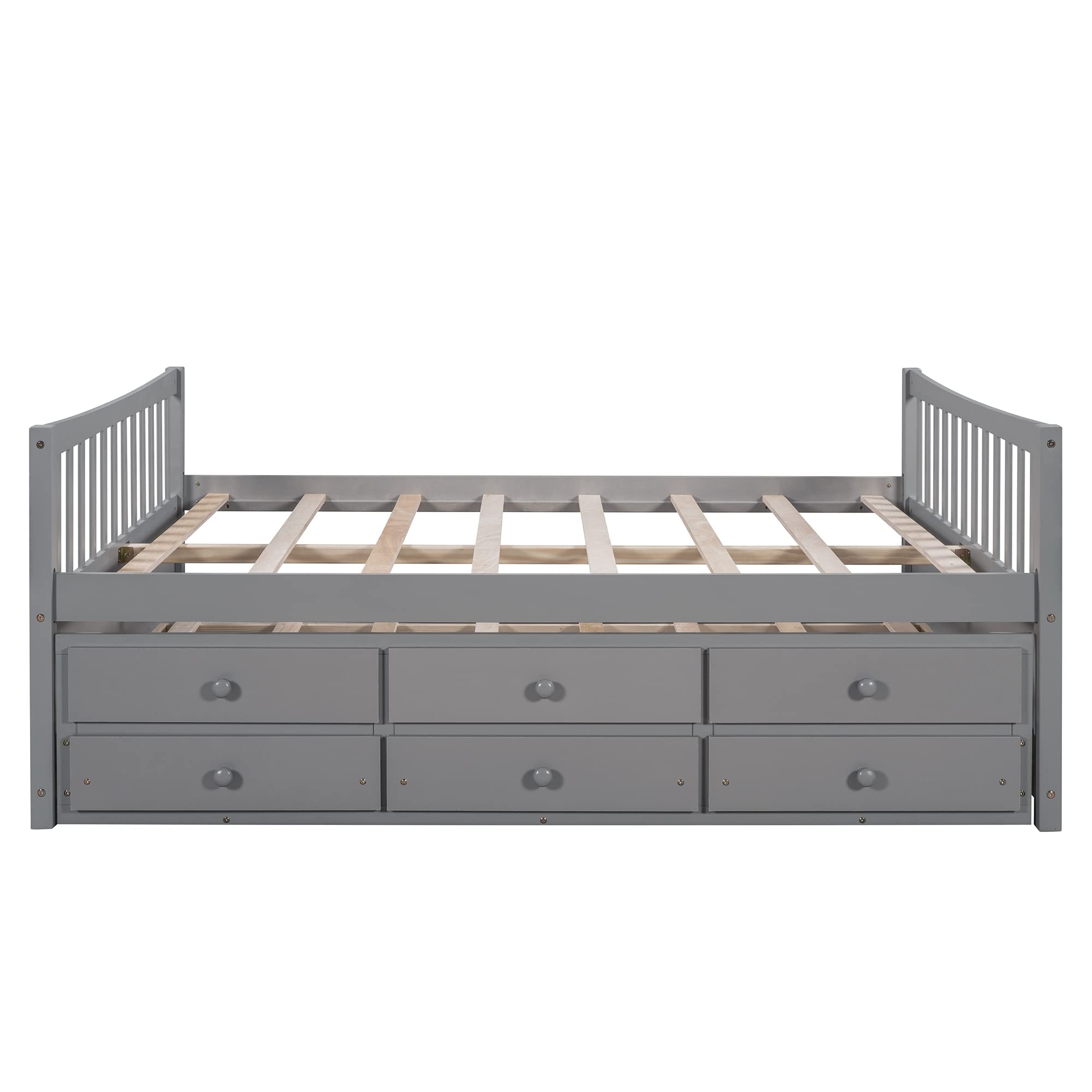**Harper & Bright Designs Full Size Daybed with Twin Trundle & 3 Storage Drawers – Wooden Captain’s Bed for Kids, Guests & Sleepovers – Space-Saving Platform Bed (Gray) – Perfect for Small Rooms, Dormitories & Guest Bedrooms**
