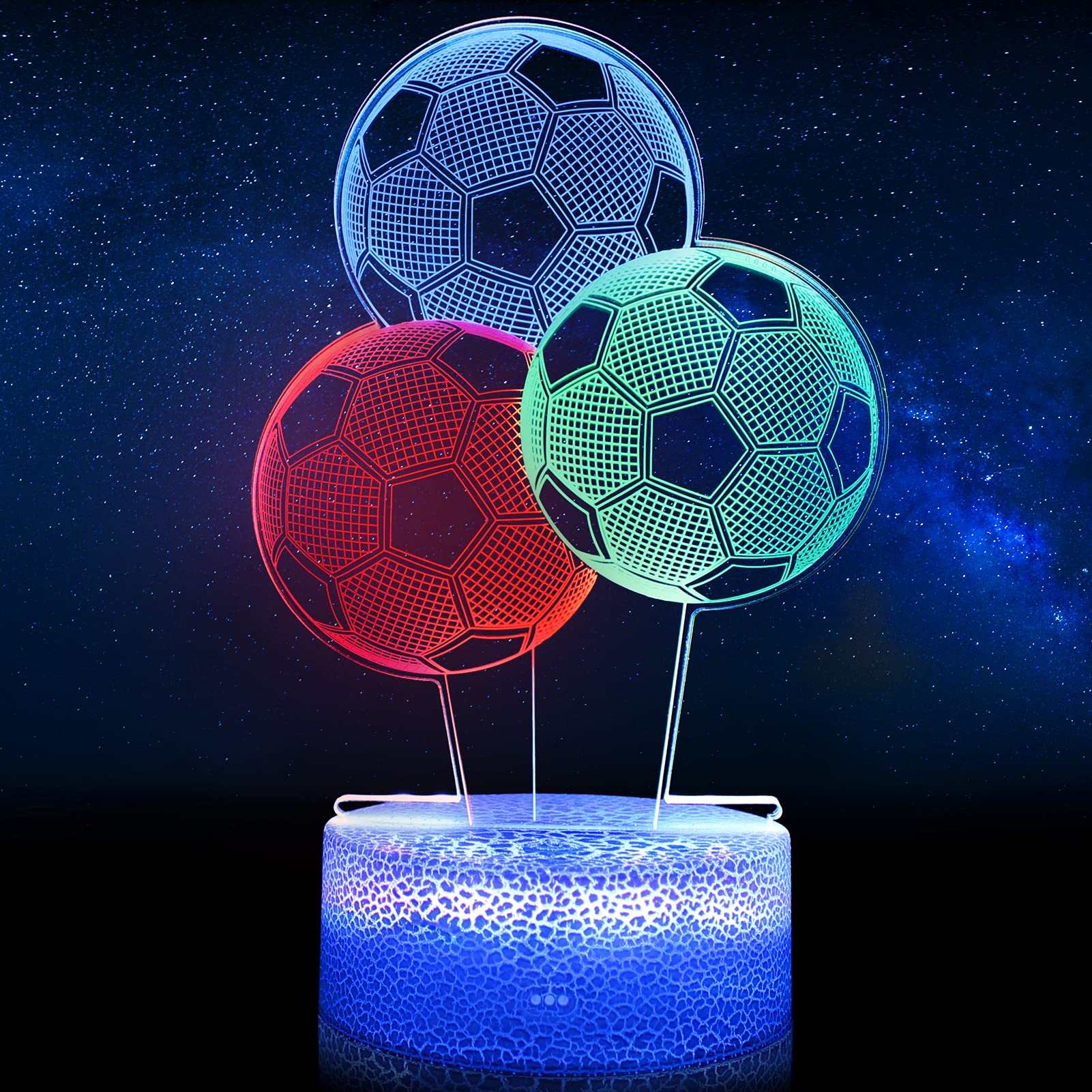 3D Soccer Night Light - LED Football Table Desk Lamp with 3 Color Changing Modes, Smart Touch Control | Perfect Bedroom Decor, Kids Room Lighting & Unique Sports Gift for Boys, Girls, Soccer Fans | Great for Birthday, Christmas, Game Room & Sports Themed Parties