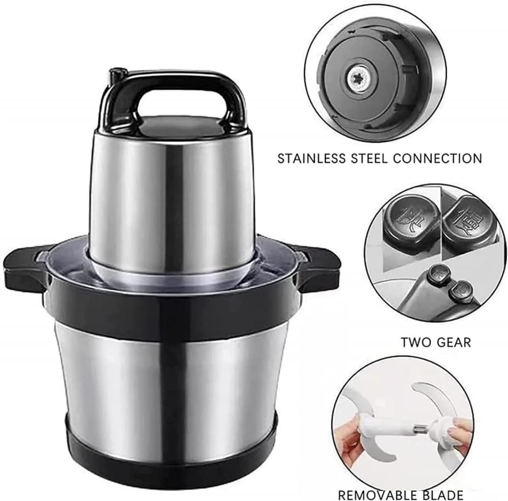 6L Electric Food Processor - Stainless Steel Meat Grinder & Multi-Function Chopper for Vegetables, Fruits, Nuts & Spices | Perfect for Kitchen Countertop, Meal Prep, Smoothies & Dough Making