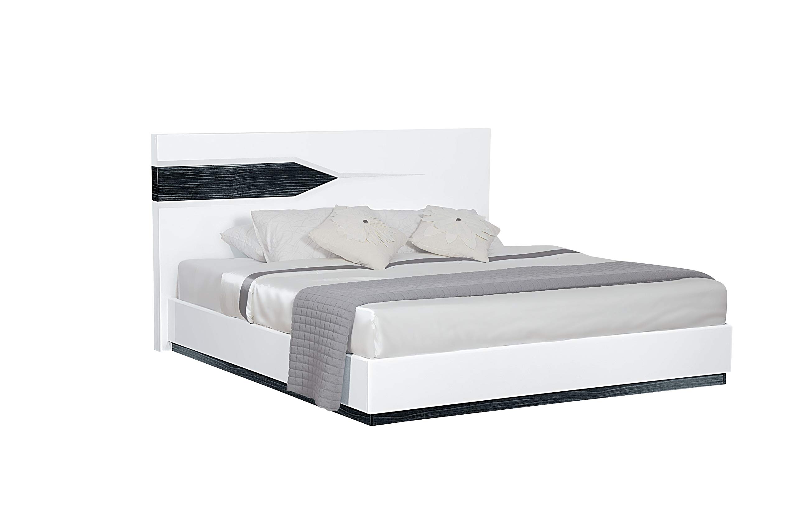 Global Furniture Hudson Queen Size Bed Frame in Zebra Grey & White - Modern Bedroom Furniture for Home & Guest Room Decor
