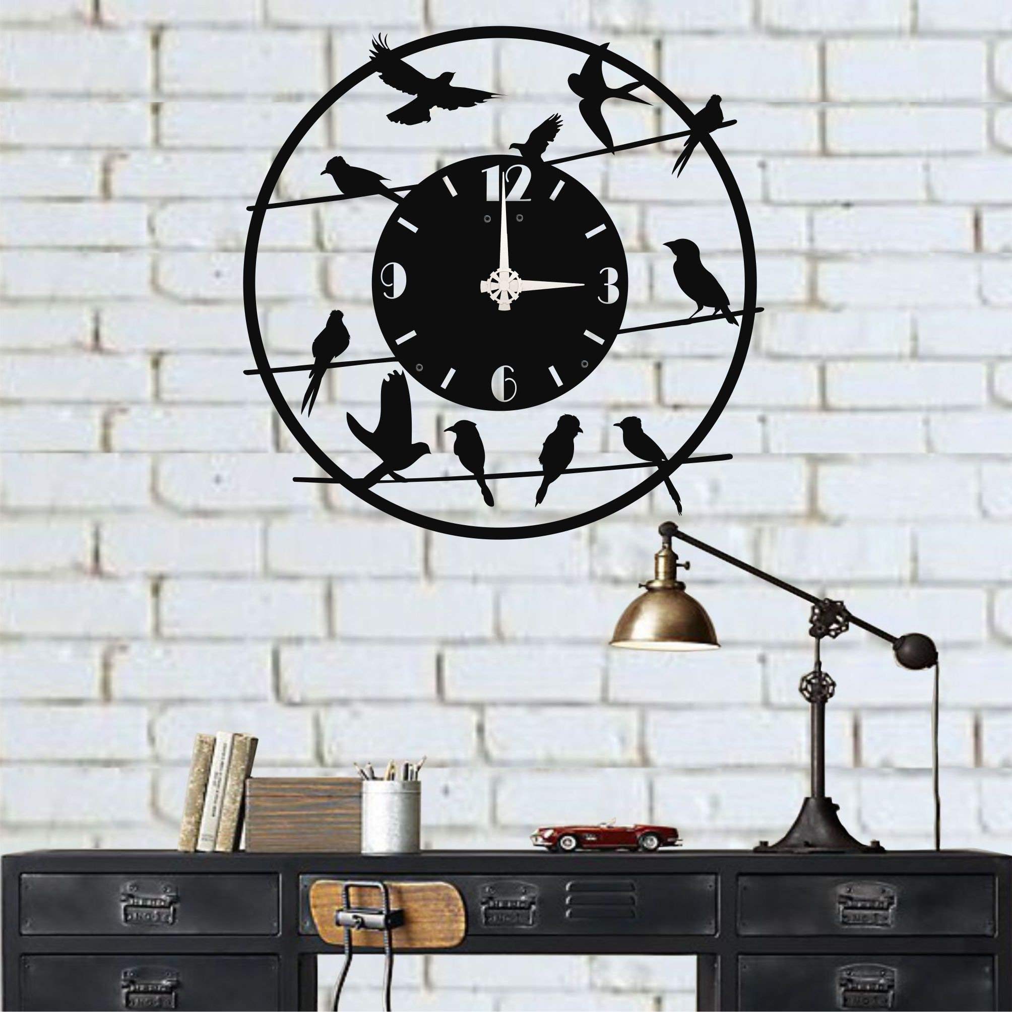 DEKADRON Unique Metal Wall Clock with Birds Design - Modern Industrial Silent Movement Wall Art for Home & Office Decor - 20 Inch Metal Wall Clock for Living Room, Bedroom, or Workspace
