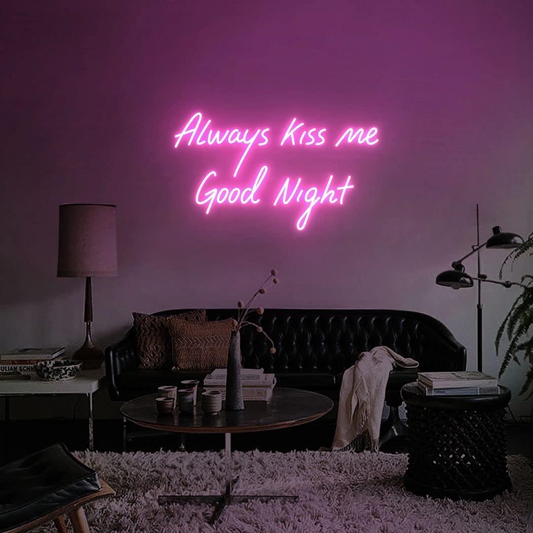 Always Kiss Me Goodnight LED Neon Sign - Custom Wall Art for Bedroom, Living Room & Home Decor | Romantic Wedding, Party & Bathroom Lighting | Durable & Energy-Efficient Aesthetic Room Decor for Modern Spaces