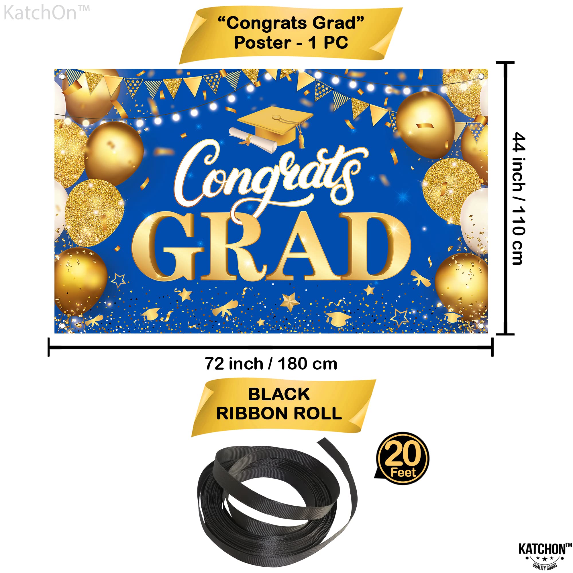 KatchOn Extra Large Congratulations Graduation Banner - 72x44 Inch Class of 2025 Decorations, Blue & Gold Grad Party Supplies for High School & College Commencement Ceremony - Perfect for Graduation Party Decor, Photo Backdrops & School Events