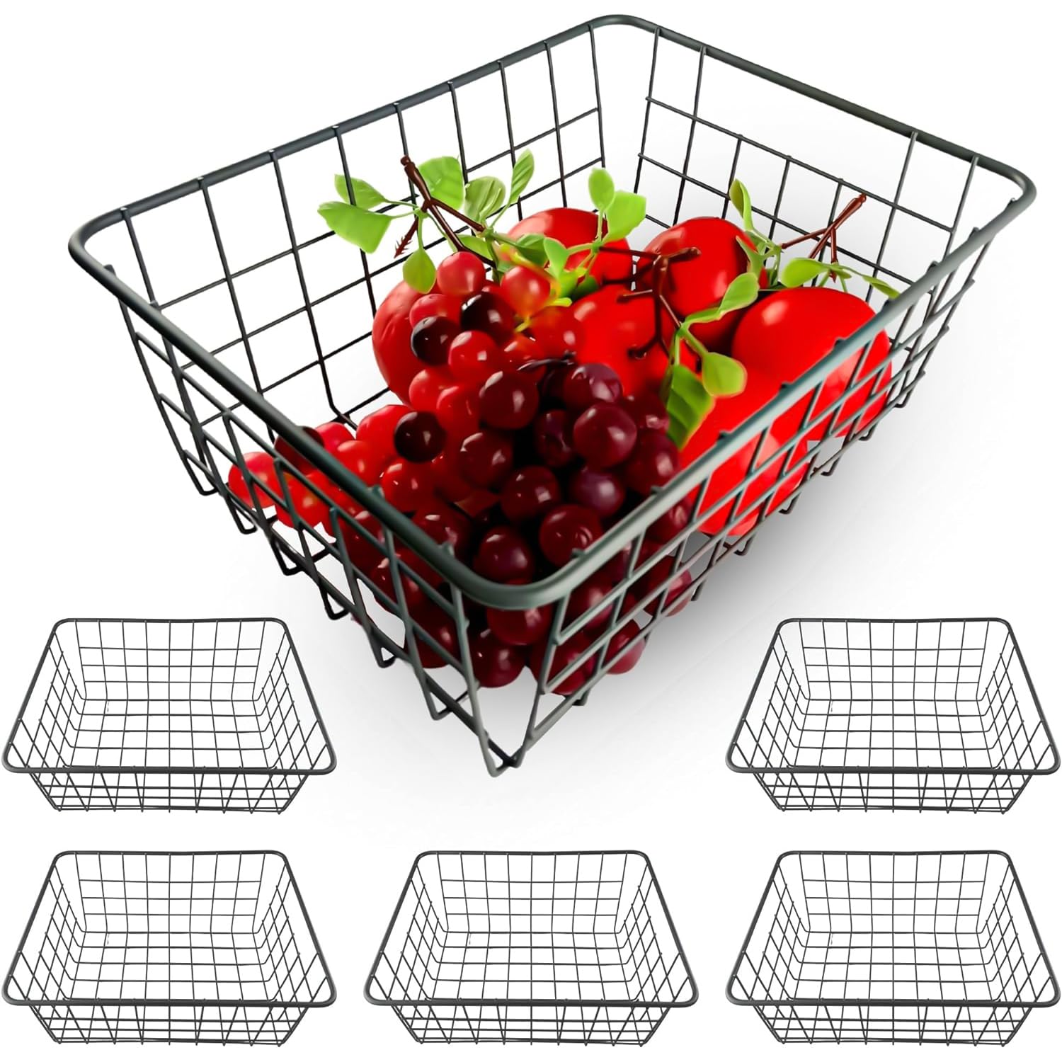 6-Pack Gray Wire Baskets - Versatile Storage & Organization Baskets for Kitchen, Bathroom, Closet, Pantry, Office & Home Decor | Perfect for Organizing Countertops, Tables & Shelves | Large Size (Gray)