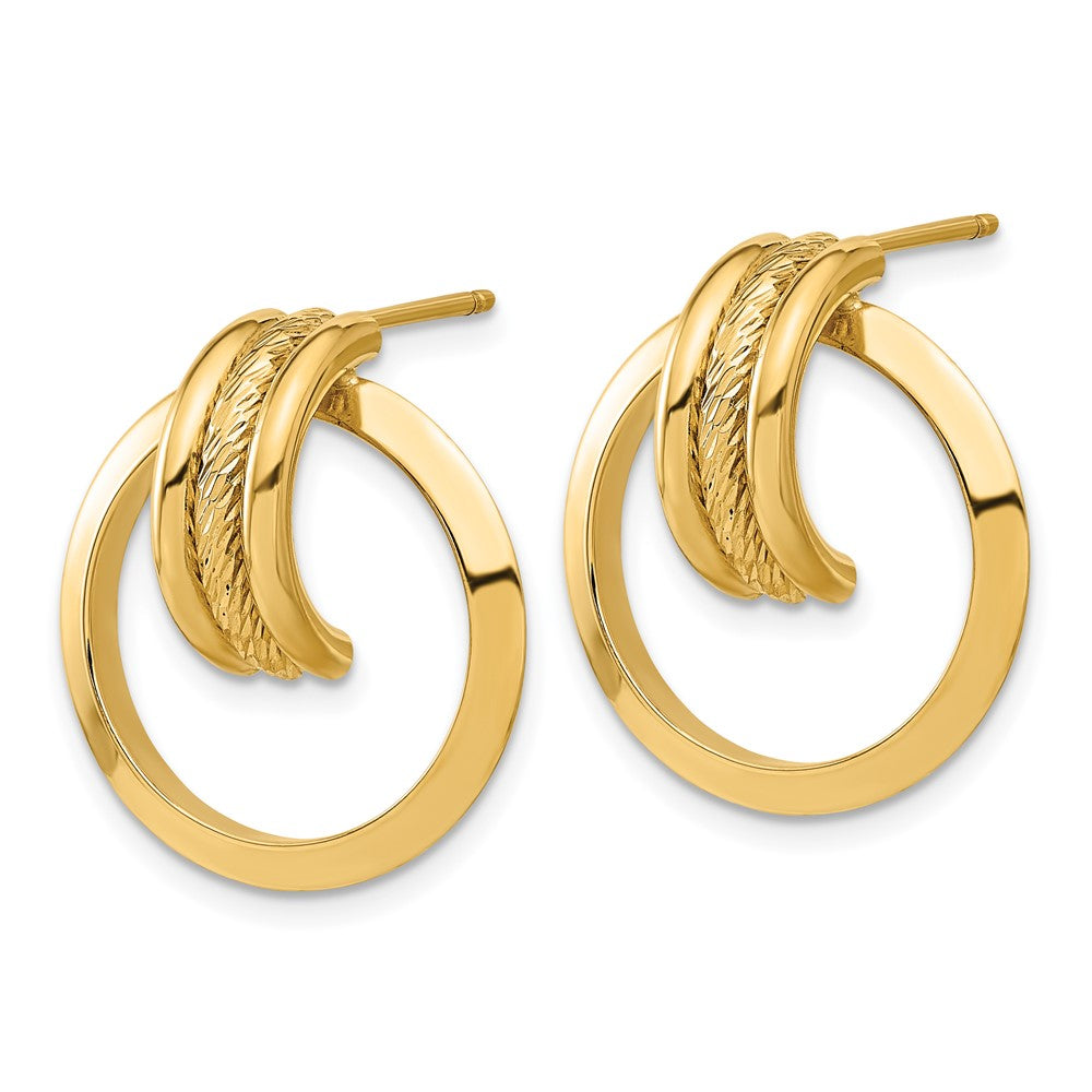 Gold Diamond Cut Center Triple Wire Circle Post Dangle Earrings TF1925 - Elegant Jewelry for Parties, Weddings & Special Occasions