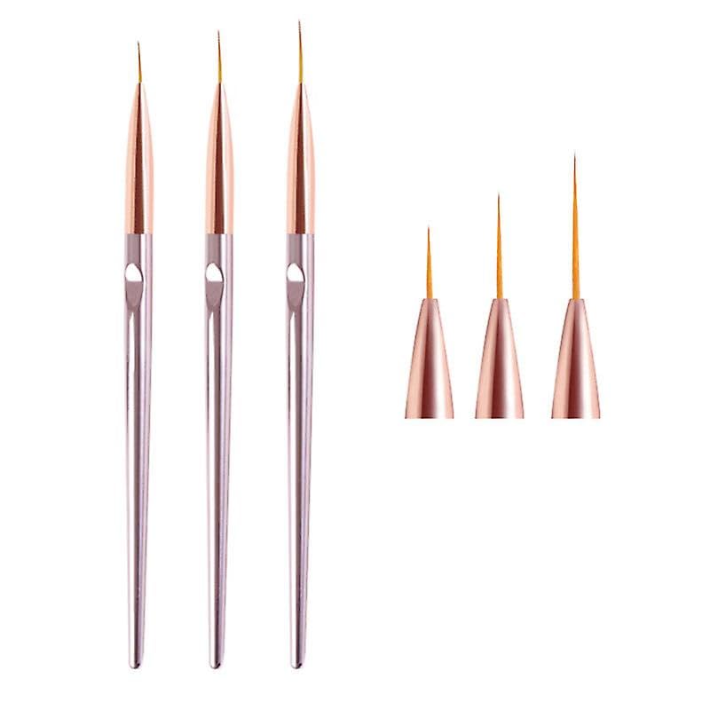 Premium 3-Piece Rose Gold Nail Art Liner Brush Set - Professional UV Gel & Acrylic Nail Design Tools (7mm/9mm/11mm) for Salon & Home Manicure | Perfect for French Tips, Floral Patterns & Detailed Nail Art