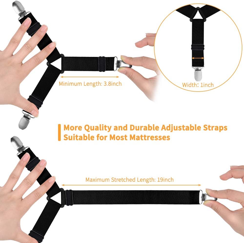Struqta 4-Pack Adjustable Triangle Elastic Bed Sheet Holder Straps - Heavy Duty Gripper Clips for Mattress Covers, Sofa Cushions & Fitted Sheets (14cm, Black) - Keep Bedding Secure All Night for Better Sleep