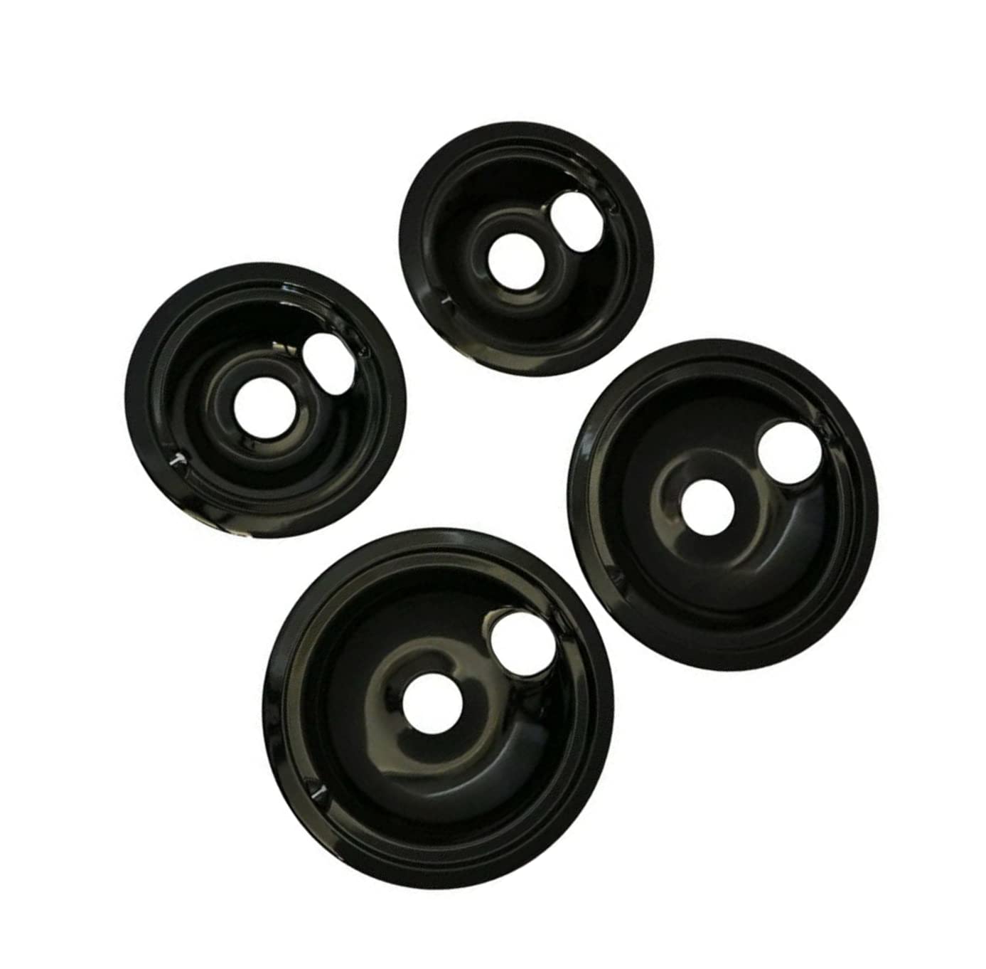 (4 Pack) DB4 Range Porcelain Black Drip Pans Bowls - 2 Each of WB31M20 & WB31M19 - Perfect for Gas/Electric Stoves, Oven Protection & Easy Cleaning