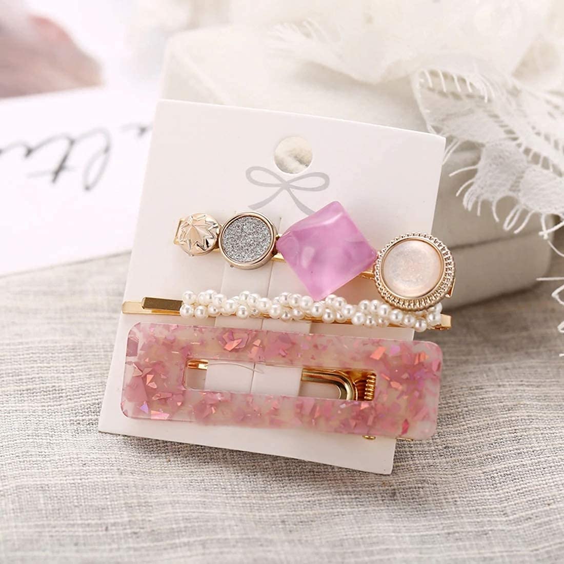 NGEL Acrylic Hair Clips for Women - Pearl & Metal Hair Pins Set, Fashion Hair Accessories for Girls (Pink) - Perfect for Parties, Weddings & Everyday Styling