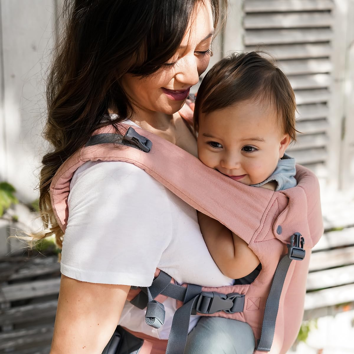 Beco Gemini Baby Carrier - Adjustable Ergonomic Infant to Toddler Carrier (3-16kg) for Hands-Free Parenting | Front & Back Carry Positions | Comfortable Pink Linen Fabric | Perfect for Hiking, Shopping & Daily Errands
