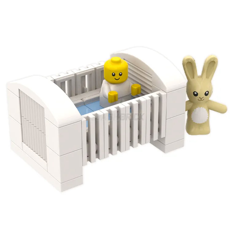 LEGO Baby Bassinet Toy Set - White Crib with Pink or Blue Bedding Sheets [MiniMOC] | Perfect for Dollhouse Play, Pretend Parenting & Kids Role Playing Games