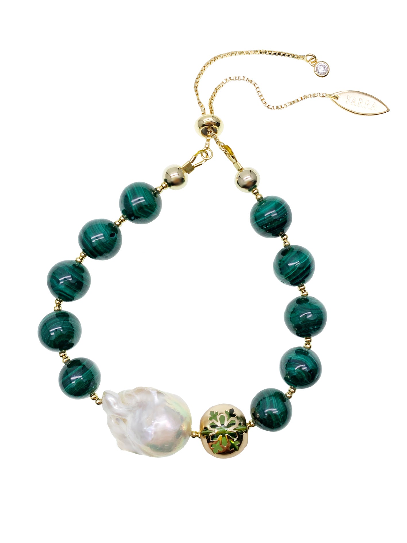 Malachite & Baroque Pearl Adjustable Bracelet HB009 | Handmade Gemstone Jewelry for Women | Perfect for Boho Style & Everyday Wear