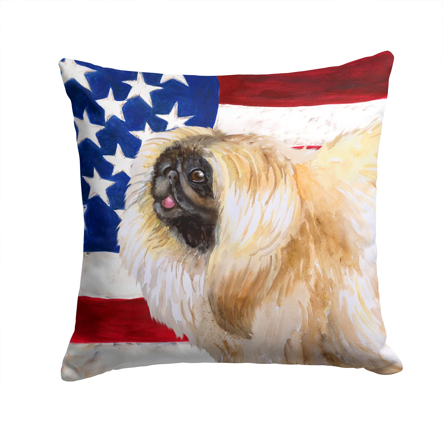 Patriotic Pekingese Dog Fabric Decorative Pillow | Machine Washable Indoor Outdoor Throw Pillow for Couch, Bed & Patio | 14x14 Inches | Perfect for Home Decor, Living Room Accent & Outdoor Furniture