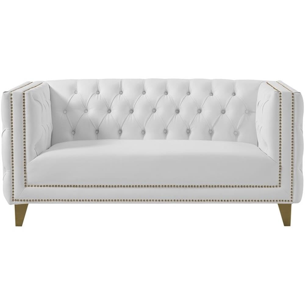 Trent Home Modern White Faux Leather & Iron Loveseat - Perfect for Living Room, Office or Small Space Decor