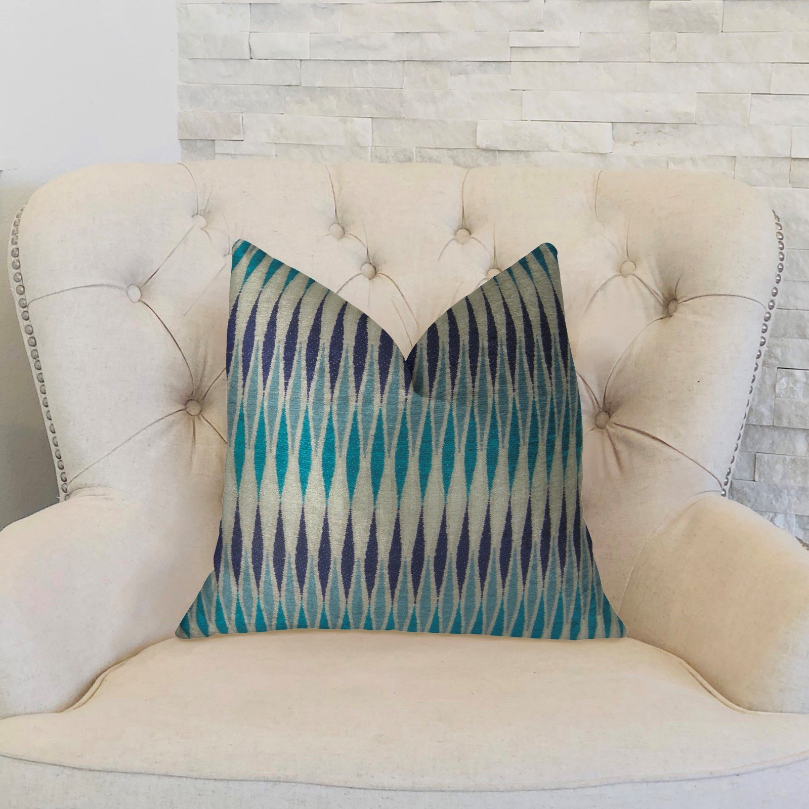 Plutus Thames River Cobalt Handmade Throw Pillow 20x36 Inches - King Size Navy Blue White Striped Decorative Pillow for Sofa, Bed, Living Room & Home Decor