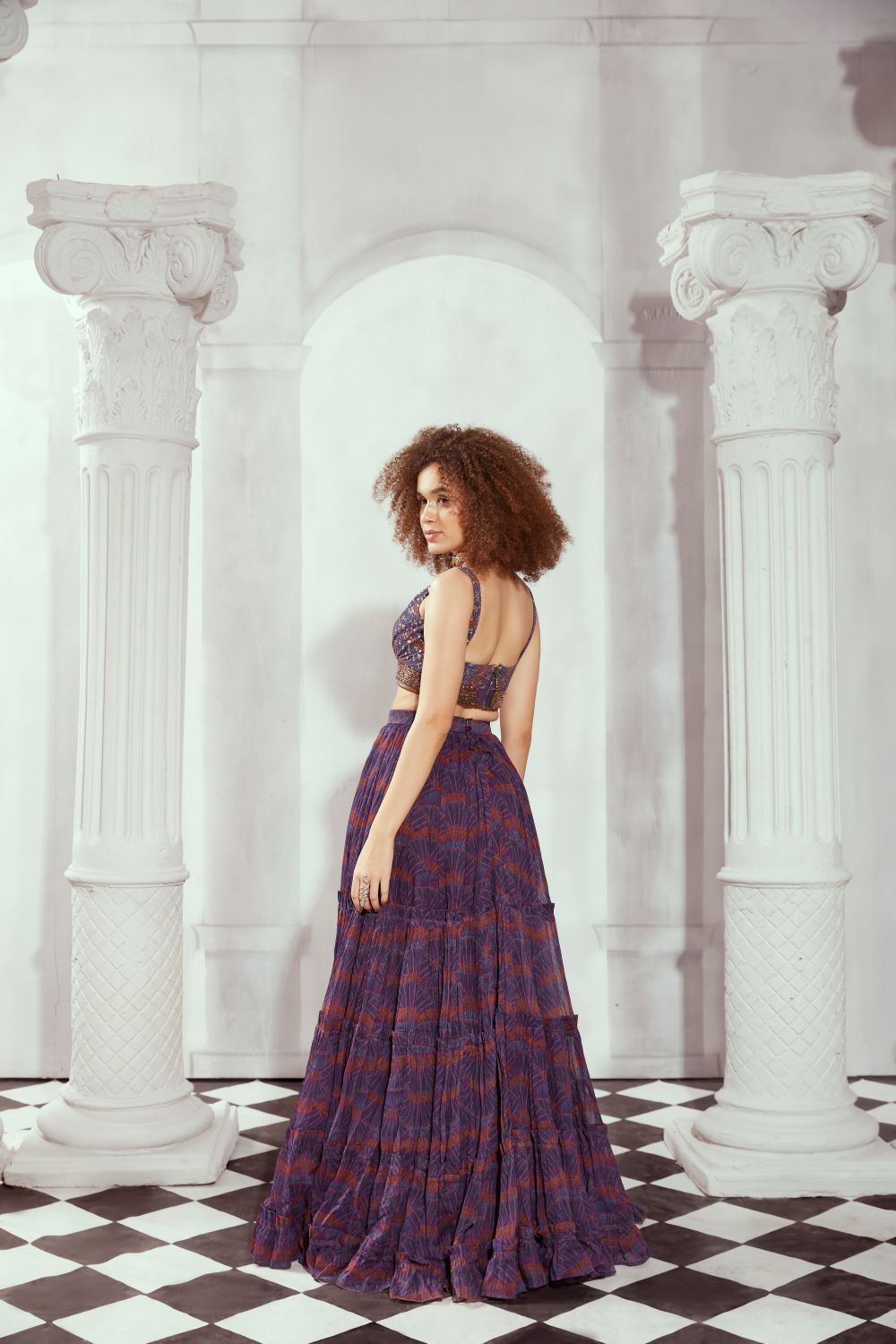 Overtine Greek Art Print Layered Slit Skirt With Pockets - Elegant High Waist Flowy Midi Skirt for Women | Perfect for Date Night, Vacation & Boho Fashion