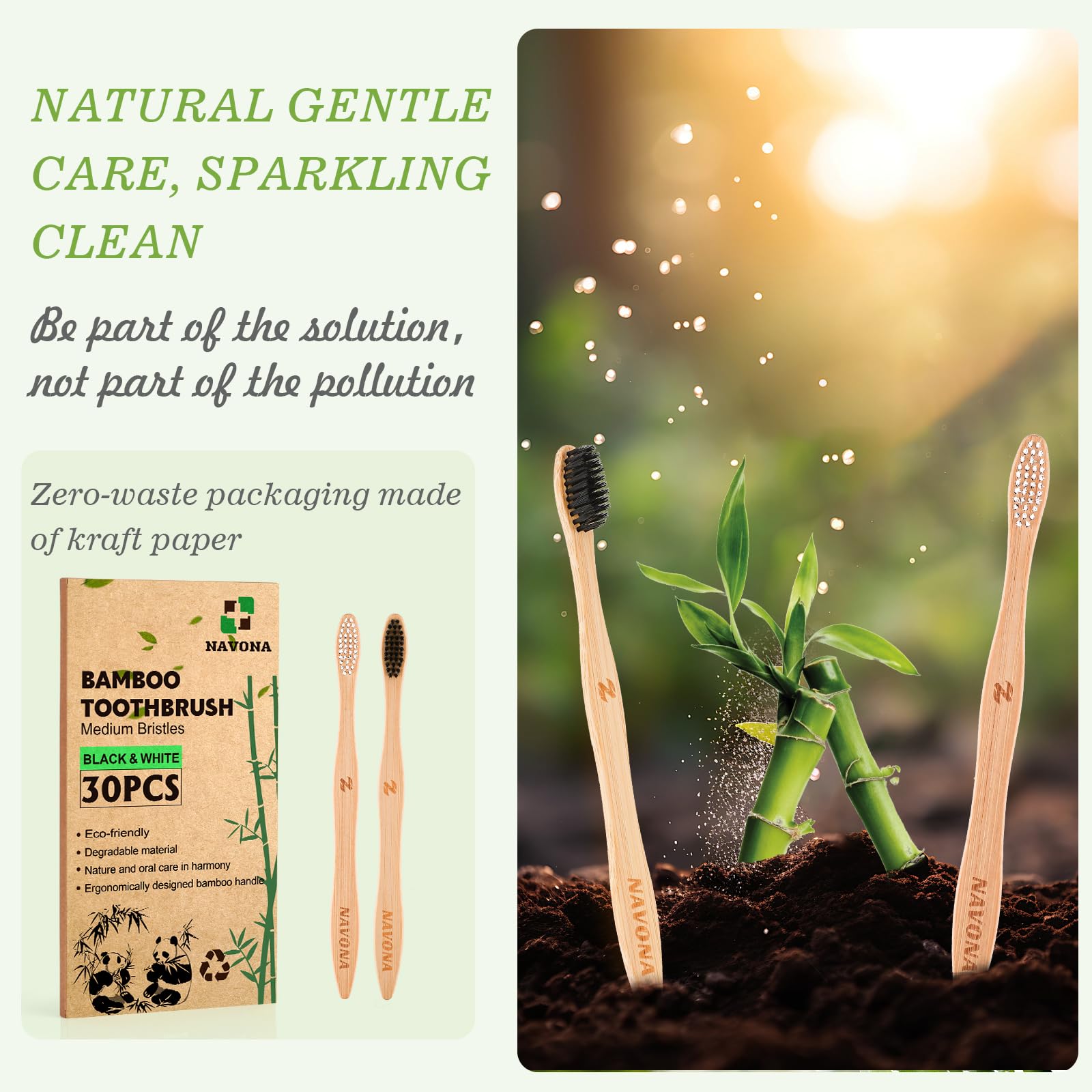 Eco-Friendly 30 Pack Bamboo Toothbrushes for Adults - BPA Free Soft Bristles, Natural Wooden Toothbrush Bulk Set with 2 Travel Cases | Sustainable Oral Care for Home, Travel & Zero Waste Lifestyle