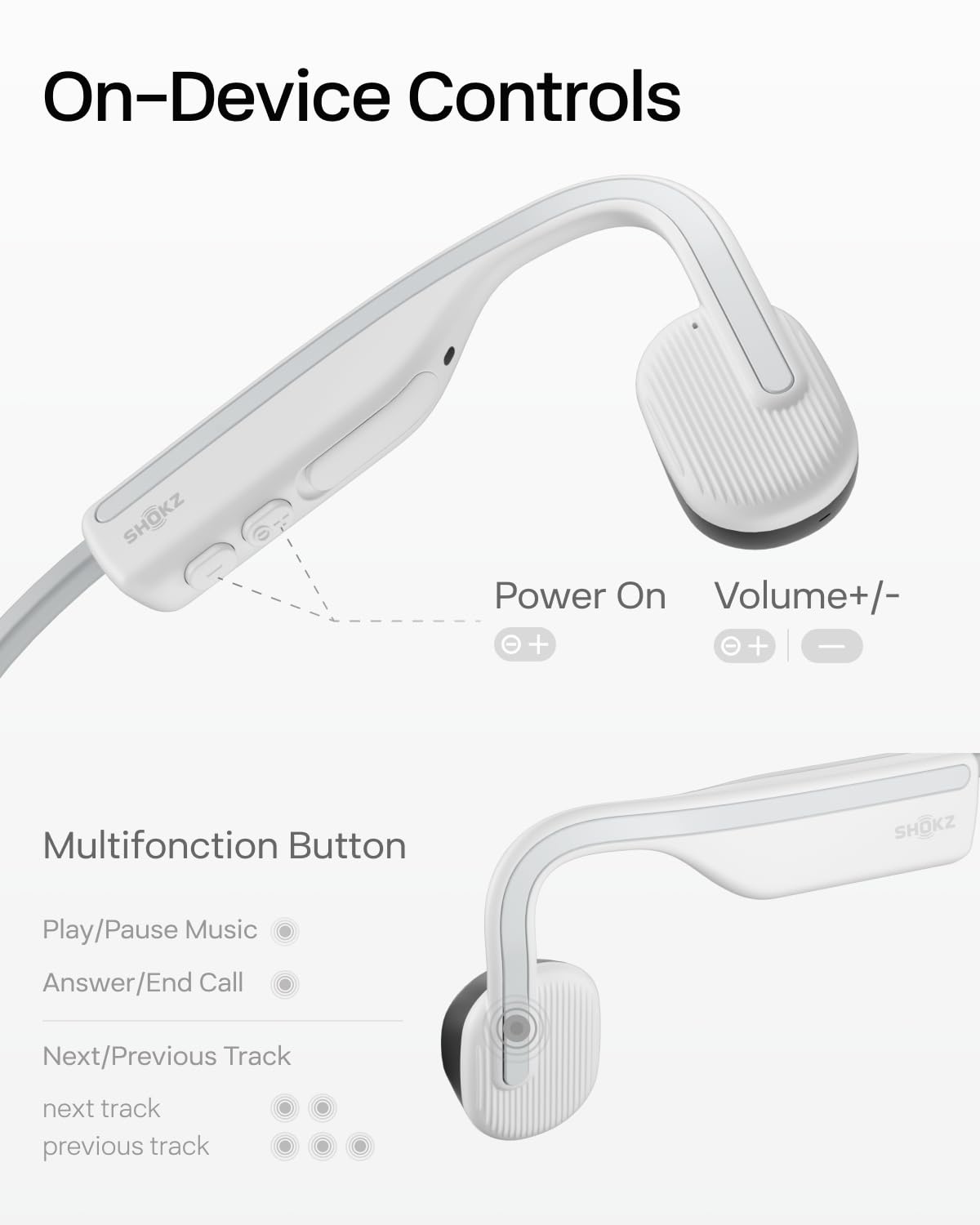 Shokz OpenMove Open-Ear Bluetooth Sports Headphones - Wireless Bone Conduction Headphones for Running, Cycling & Workouts - Sweatproof & Lightweight Design - Includes Bonus Sticker Pack (White) - Perfect for Gym, Jogging & Outdoor Activities