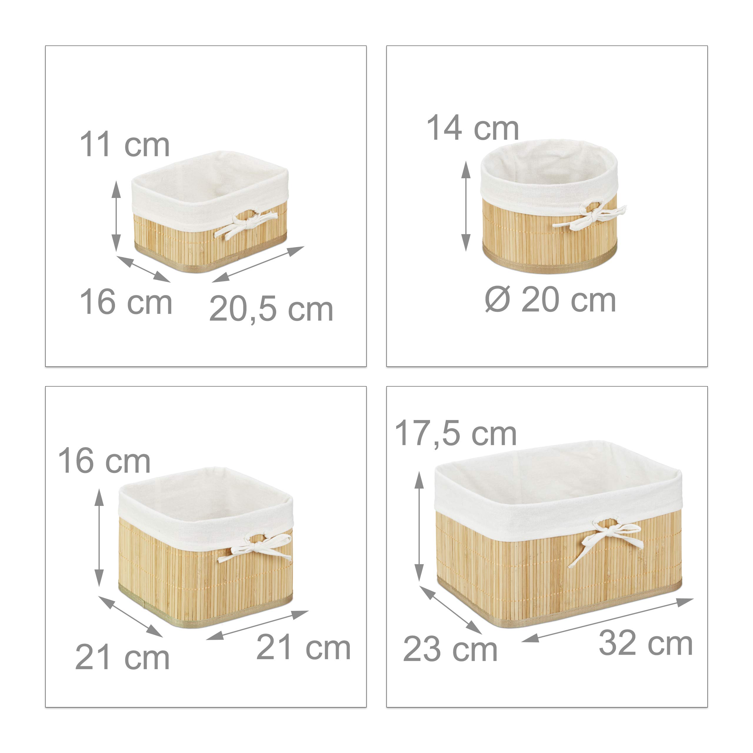 Natural Bamboo Storage Baskets Set of 4 - 17.5