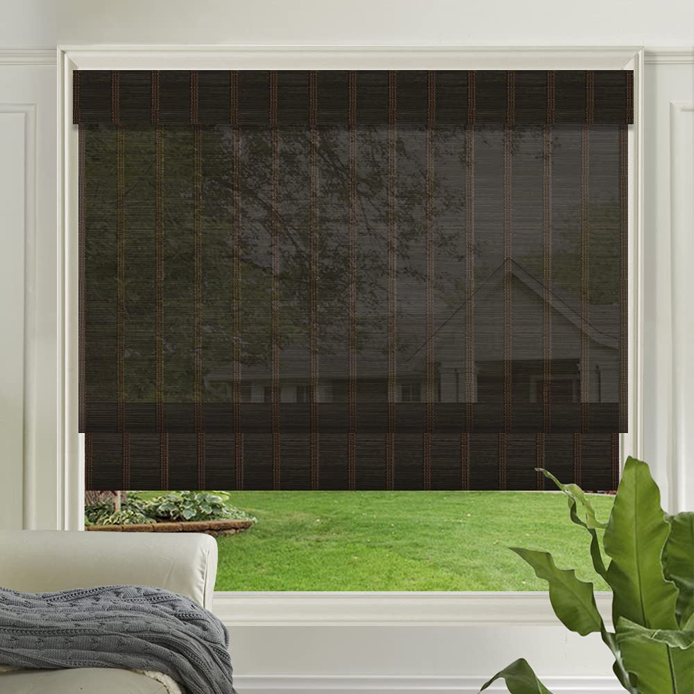 Letau Cordless Bamboo Roman Shades - Light Filtering Wood Window Blinds for Home, Kitchen & Office | 12 Patterns | Perfect for Privacy & Natural Light Control in Living Rooms, Bedrooms & Workspaces