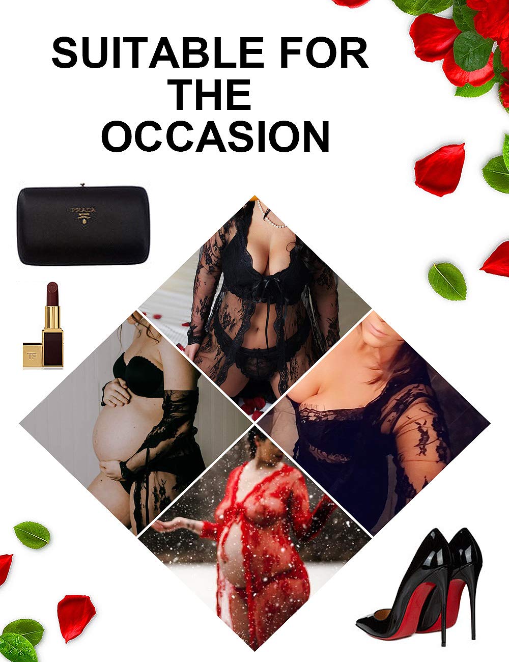 Sexy Long Lace Lingerie Dress for Women - Sheer See Through Kimono Robe Gown for Boudoir, Bedroom & Special Occasions