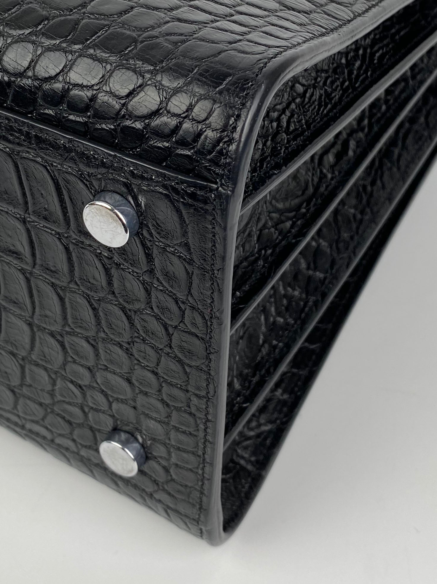 Saint Laurent Small Black Croc-Embossed Leather Sac de Jour Handbag for Women | Luxury Designer Tote Bag for Work, Travel & Everyday Use