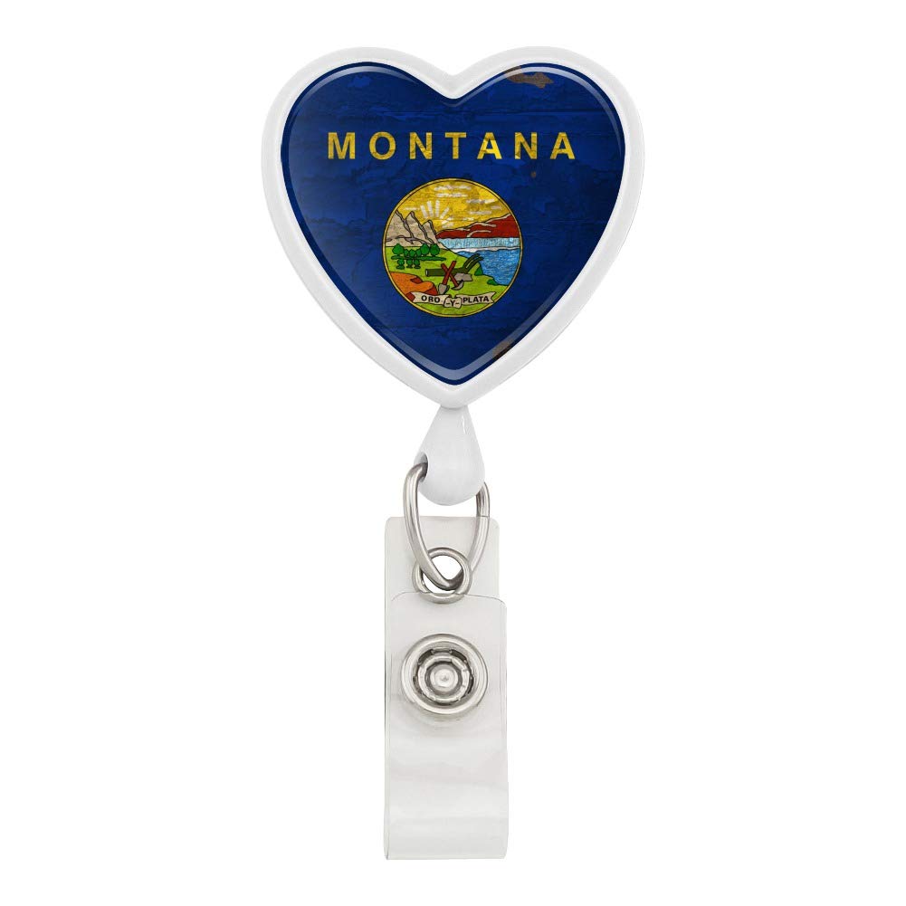 Vintage Montana Flag Lanyard - Retractable ID Badge Holder for Work & Travel