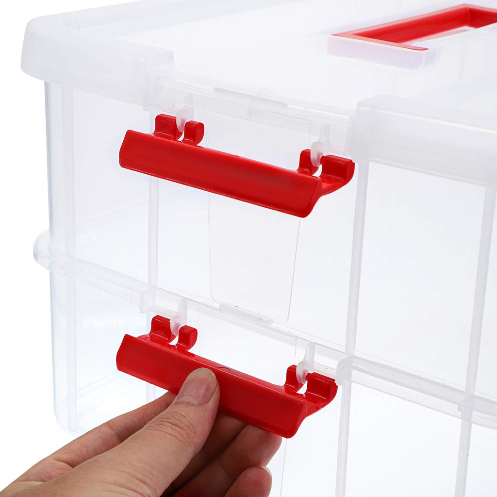 JUXYES 2-Tier Stackable Storage Box with Handle - Organize School & Office Supplies