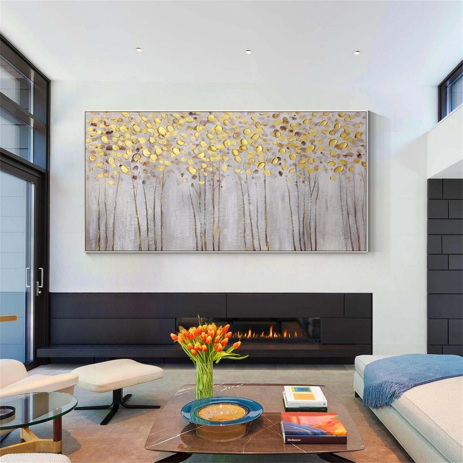 Flower and Tree Painting #FT113 - Handmade Canvas Wall Art for Home & Office Decor - Perfect for Living Room, Bedroom, and Office Spaces