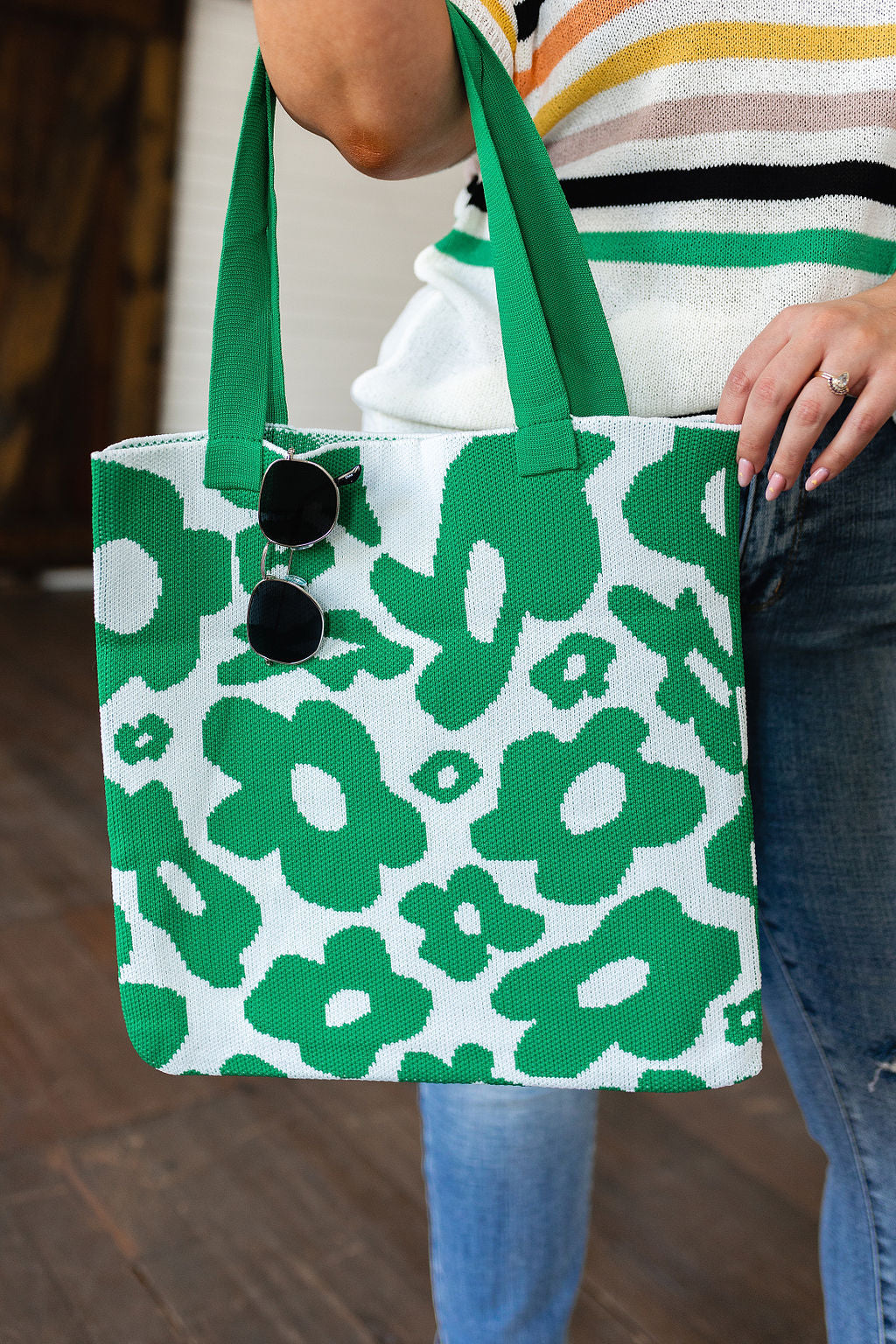 Lazy Daisy Knit Bag in Green - Eco-Friendly Cotton Tote for Women | Perfect for Grocery Shopping, Beach Trips & Daily Use